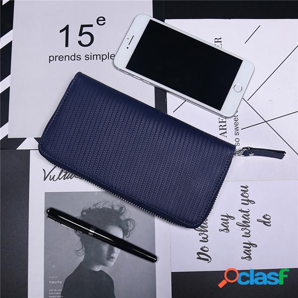 Couro Genuíno Plaid Multi-slots Phone Titular Cad Carteira