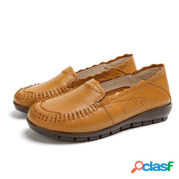 Deslizamento de couro de vaca usável macio em sapatos de