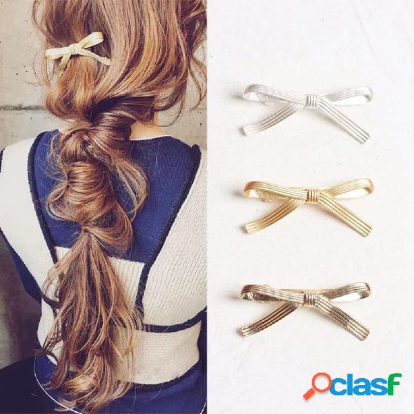 Doce Grampo de Cabelo de Prata de Ouro Bowknot Alloy Moda