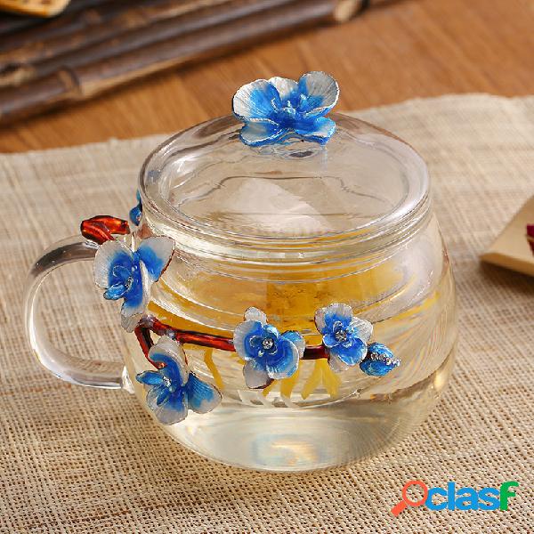 Esmalte de flores elegante vidro chá pote resistente ao