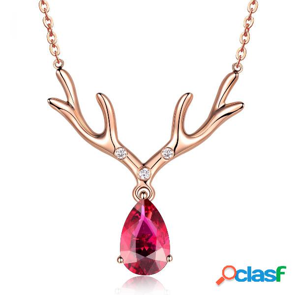 Estilo Doce Cervos Mulheres Colar Rose Gold Ruby Colar