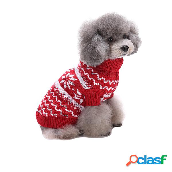 Floco de neve de natal pet Cachorro malha tricô camisolas