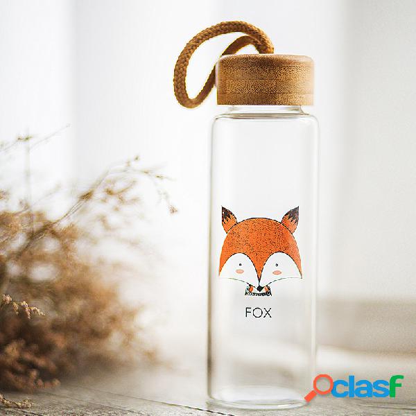Garrafa De Água Portátil De Vidro Padrão Bonito Fox Beber