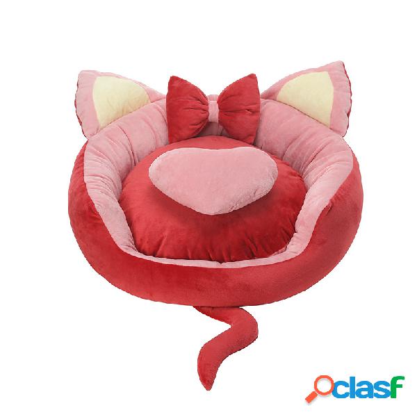 Gato adorável forma de veludo de cristal cama de cachorro
