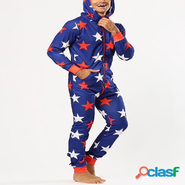 Homens Azul Engraçado Estrelas Imprimir Onesies Com Capuz