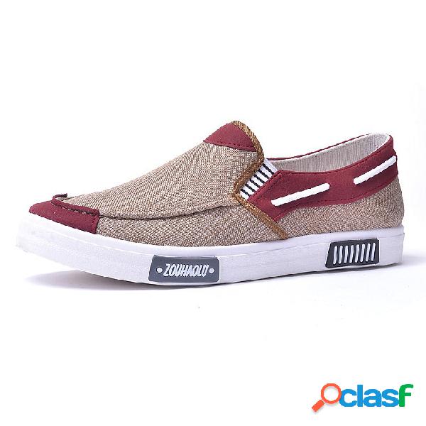 Homens Canvas Splicing Flat Confortável Sole Slip On Casual