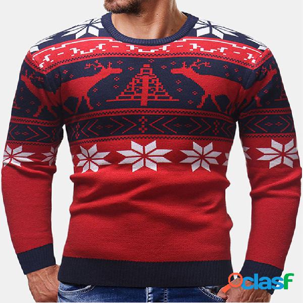 Homens Casual Deer Deer Impresso manga comprida Pullover