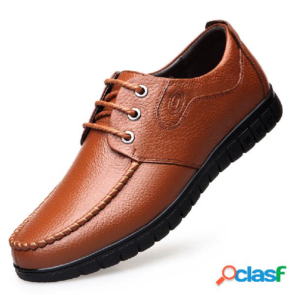Homens Clássico Moc Toe Lace Up Soft Sole Sapatos De Couro