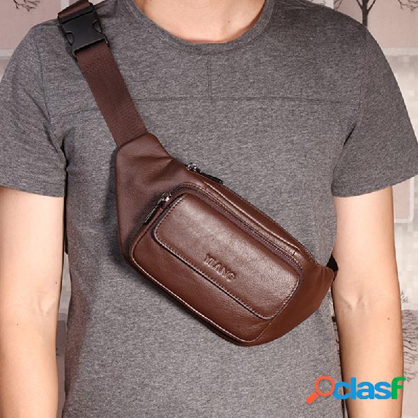 Homens Couro Genuíno Casual Crossbody impermeável Bolsa