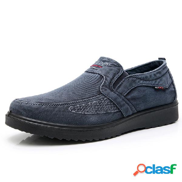 Homens Lave Canvas Old Peking Estilo Light Weight Slip On