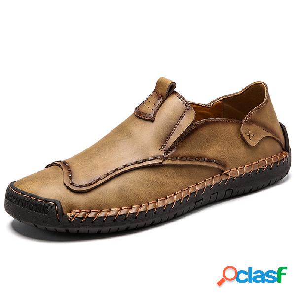 Homens Mão Costura Antiderrapante Soft Sole Slip-ons
