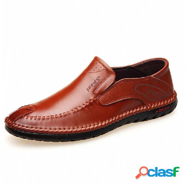 Homens Mão Costura Low Top Soft Sole Deslizamento Em