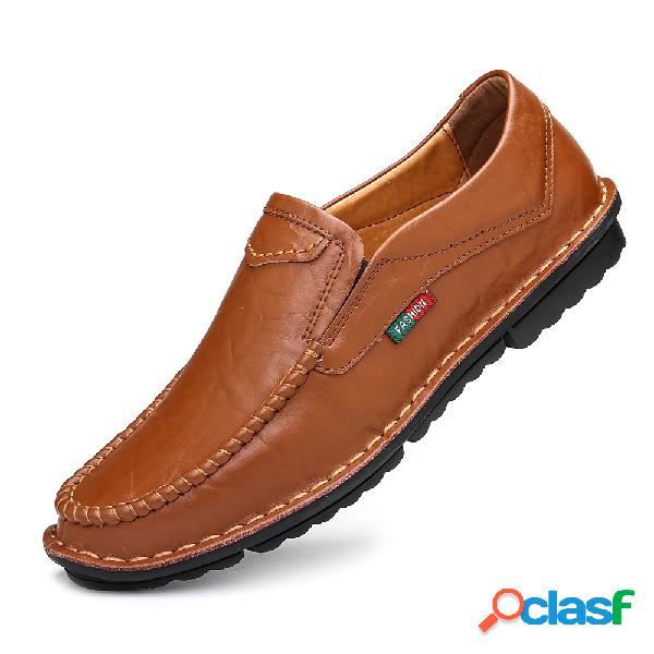 Homens Mão Stitching Couro Non-slip Soft Único Slip On