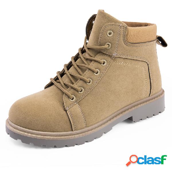 Homens Pure Color Slip Resistant Soft Sole Botas de couro