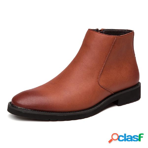 Homens Retro Cor Non-slip Zipper Soft Casual Botas De Couro