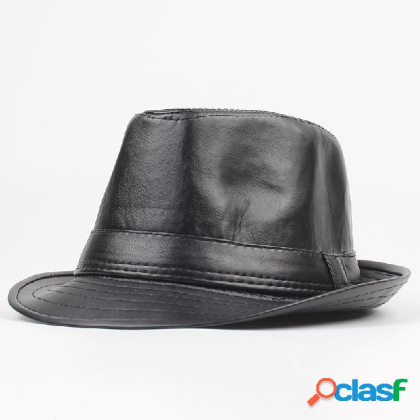 Homens de Inverno Do Vintage PU de Couro Fino Jazz Cap Curvo