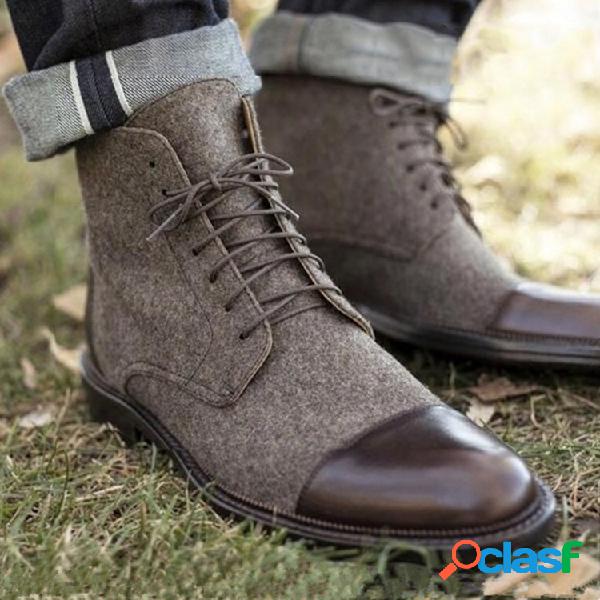 Homens de grande porte Cap Toe Cor Blokcing Lace Up Botas de