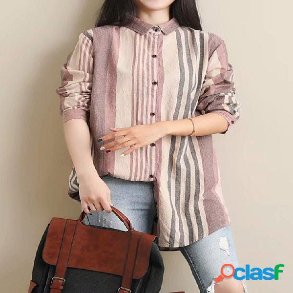 Irregular Multi-color Stripe Blusa de manga comprida para
