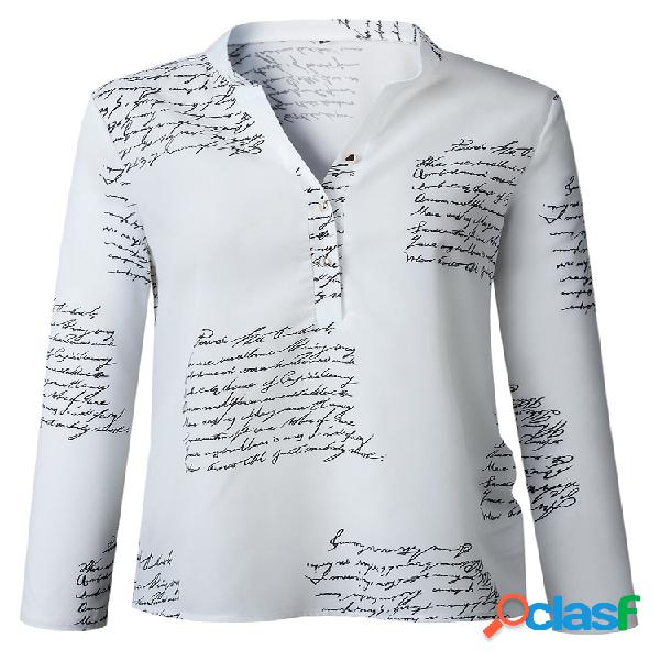 Letras casuais Imprimir V-neck manga comprida Pullover Shirt