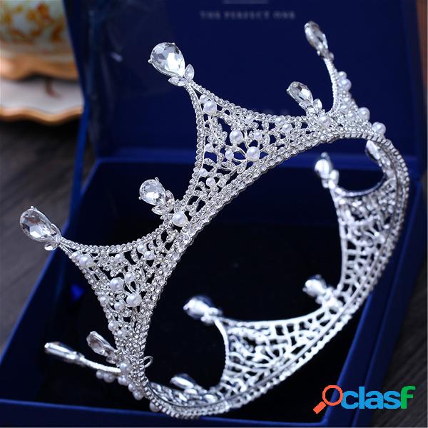 Luxo Rei Completa Rodada Coroa Tiara de Cristal Do Casamento