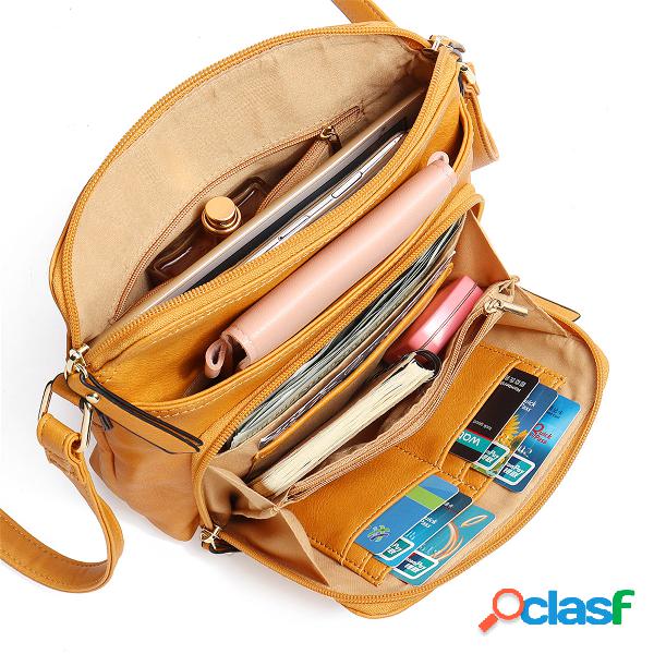 MANDY Mulheres Sólidos Multi-bolsos Casual Couro falso