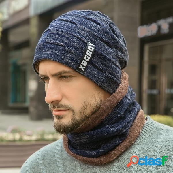 Masculino de malha Chapéu com veludo acolchoado lã gorro