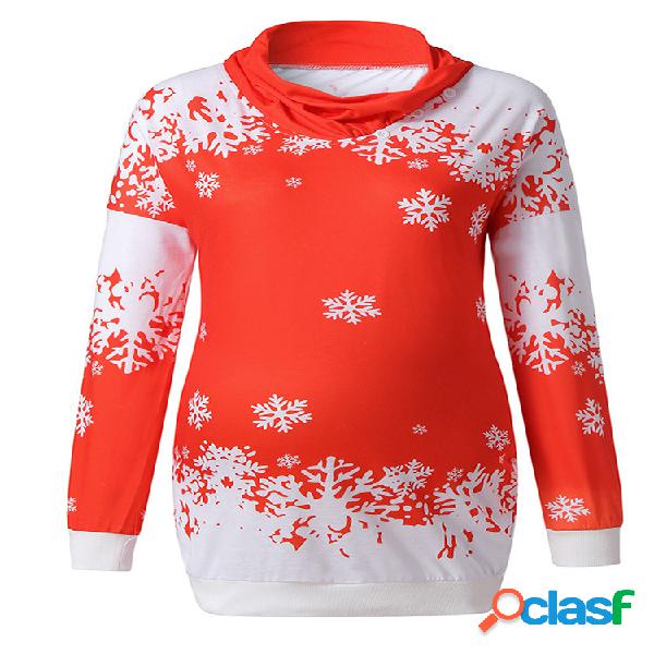 Maternidade Natal Imprimir mangas compridas Casual Soft Tops
