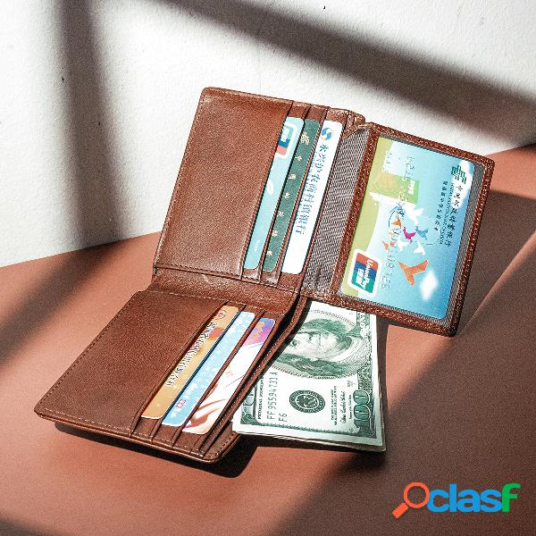 Men Couro Genuíno Solid Purse Bifold Casual Carteira