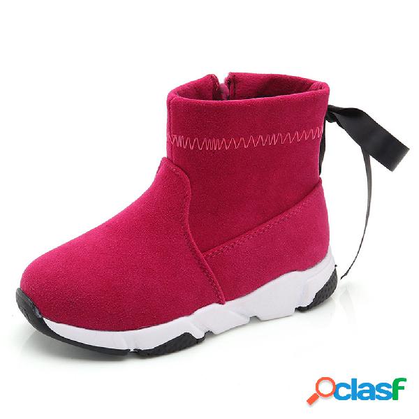 Meninas Pure Color Bowknot Decor Zíper Forro Quente Botas