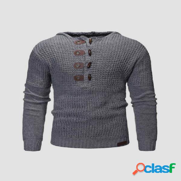 Mens Botões Design Casuais com capuz Tops Fit camisolas de