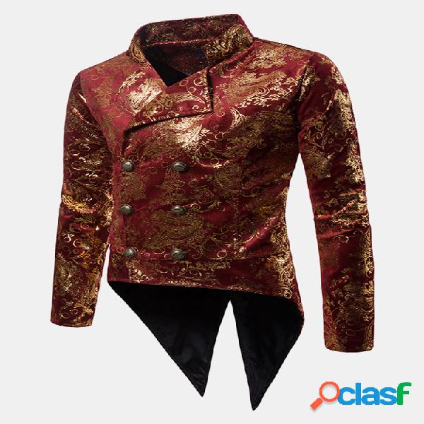 Mens Bronzing Flower Casual Dress Suit Palco Banquete de