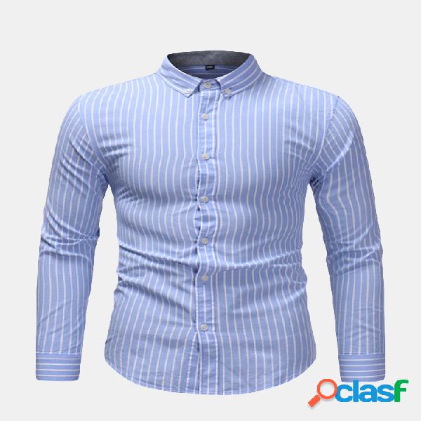 Mens Business Casual Stripe Algodão Botão para baixo de