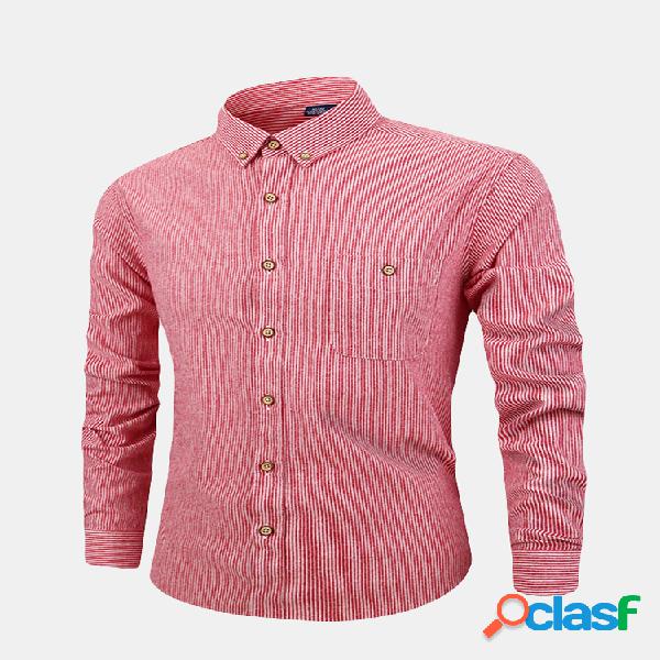 Mens Business Casual Stripe Respirável Único Breasted