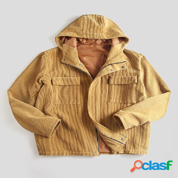 Mens Corduroy Plain Chest Pocket Manga comprida Casacos com