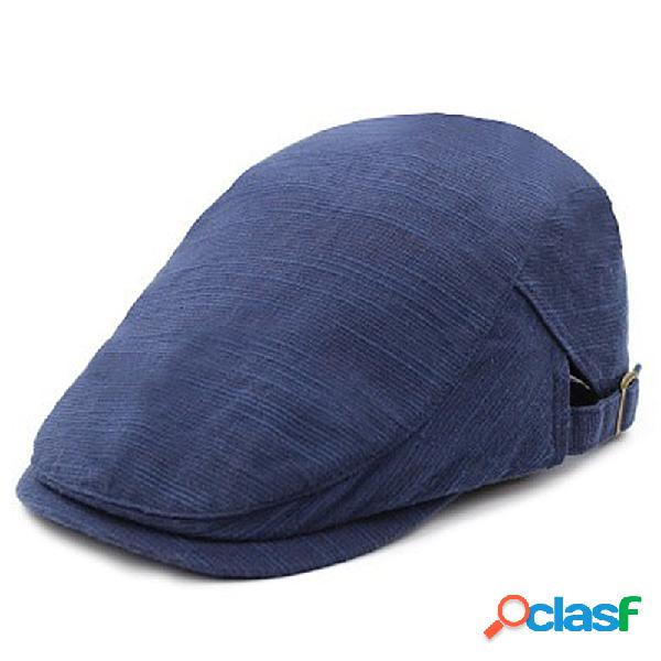 Mens Cotton Linen Cor sólida Boina Cap ajustável Vintage