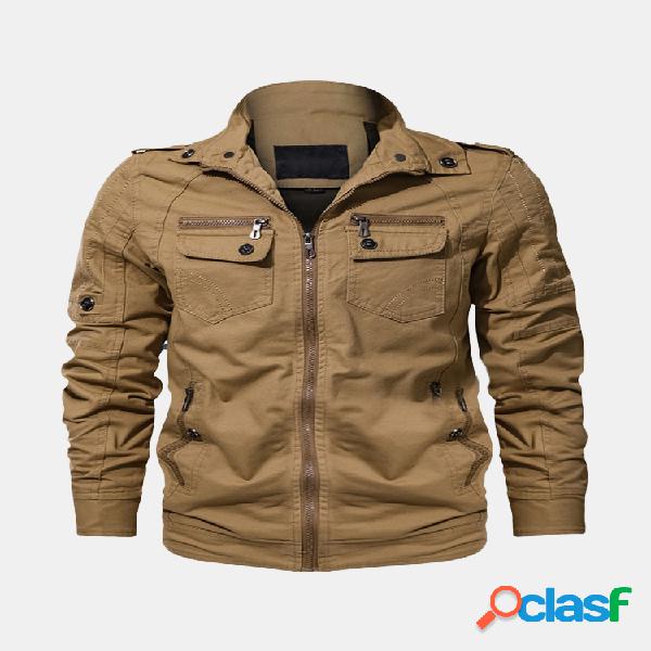 Mens Cotton Vintage Thicken Multi Pockets Stand Casacos de