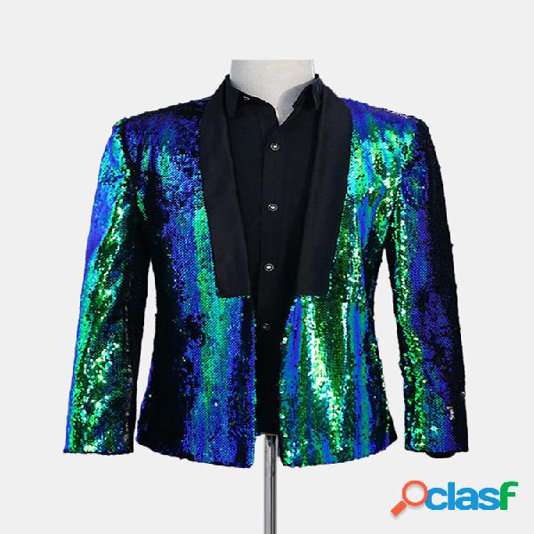 Mens Double Color Sequin Dress Suit Palco Banquete de