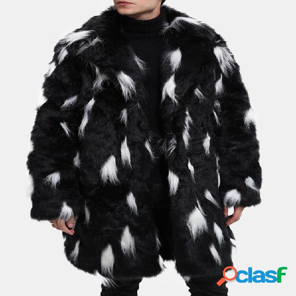 Mens Faux Fur Black White Trench Coat Winter Warm Mid Long