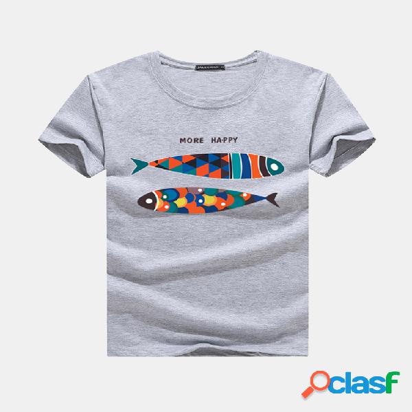 Mens Fish Impresso O-pescoço manga curta Summer Casual T