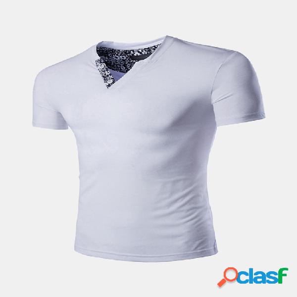 Mens Impresso Collar Slim Fit Verão respirável Casual T