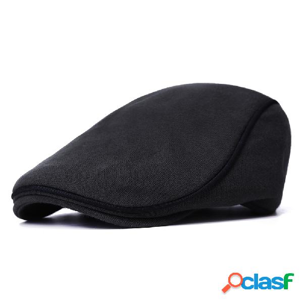 Mens Inverno Quente Flet Cor Sólida Beret Cap Confortável