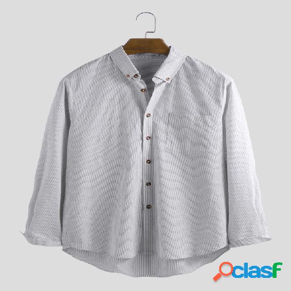 Mens Moda Casual Cor sólida Stripe Chest Pocket Lapela de