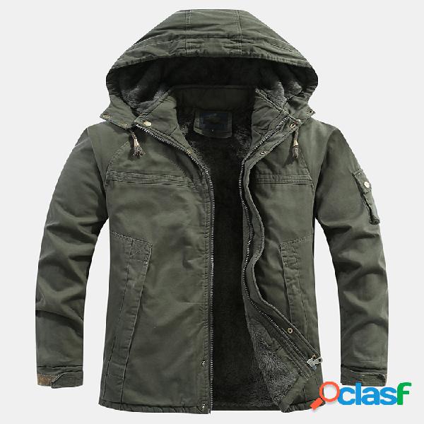 Mens Plain Patchwork Plush manga comprida engrossar Hoody