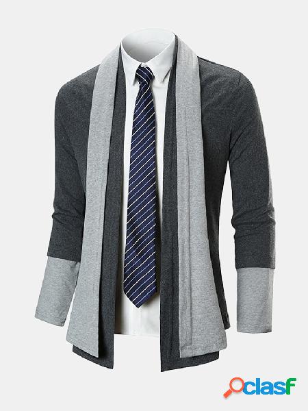 Mens Slim Fit Knit Patchwork Manga comprida Casual Mid Long
