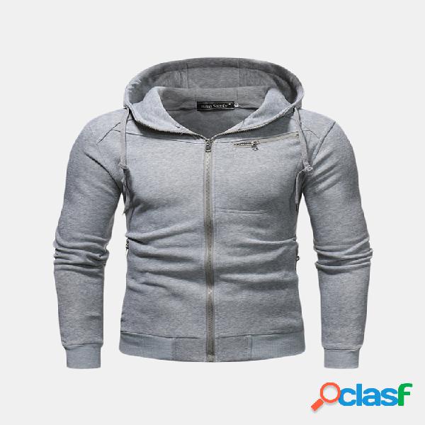 Mens Sports Chest Decorativo Zipper Cor Sólida Slim Moda