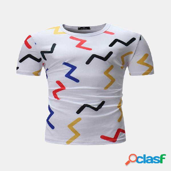 Mens Summer Colorful Line Printing O-pescoço de manga curta