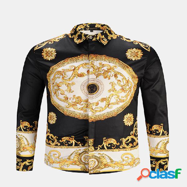 Mens Vintage Golden Printing Single-breasted Business manga