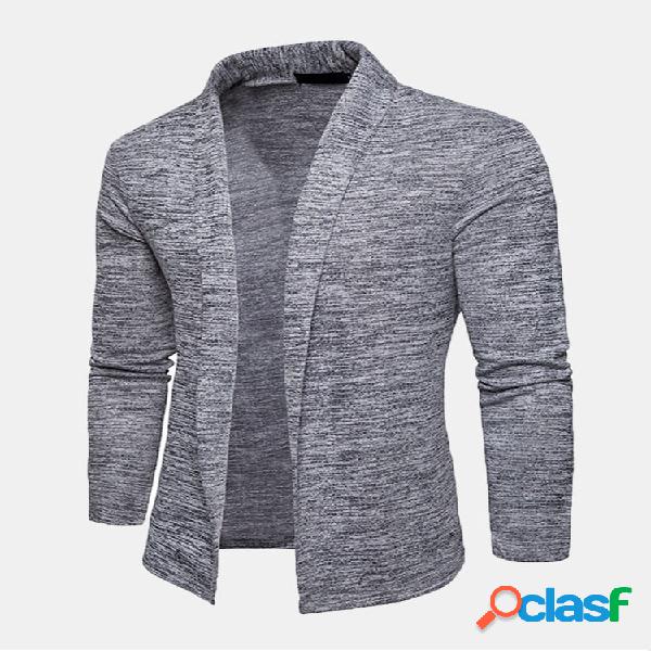 Mens casual cor sólida moda xale gola cardigan de malha