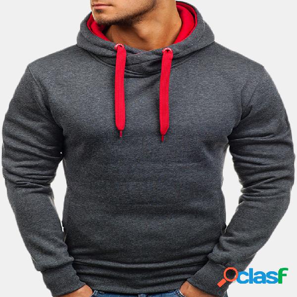 Mens cor sólida Slim Fit Casual esporte Hoodies com bolso