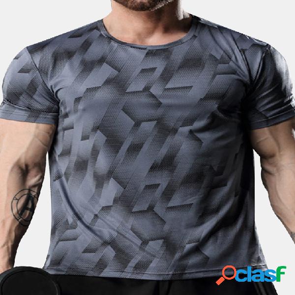 Mens de secagem rápida respirável elástica casual top